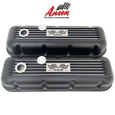 Big Block Chevy 468 Valve Covers Classic Finned Flag Logo Black - Ansen Usa