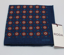 Roda NWT 100 Wool Pocket Square In Blue w/ Blue Red Floral