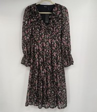 NWT Nasty Gal Floral Button Through  Dress Womens 6 Black Ruffle Romantic