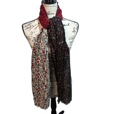 Floral Multi-Panel Lightweight Women's Scarf - Red, Cream, Black