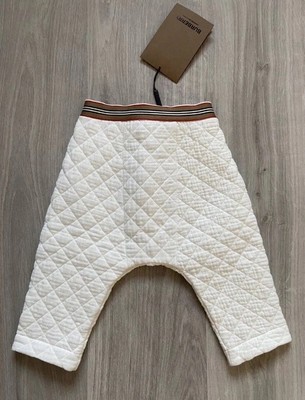 Burberry Baby Icon Stripe White Padded Trousers Size 12 Months