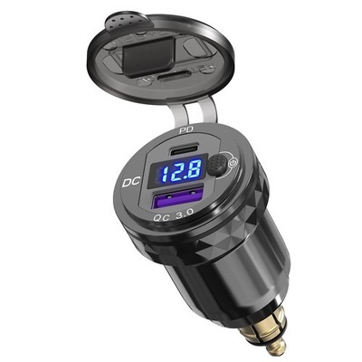 Qidoe Motorcycle Power Adapter Waterproof Hella Din Plug to Nomal_1, blue led 