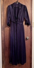 Vintage Gilead Black Nightgown Robe Peignoir Set Satin Lace Medium