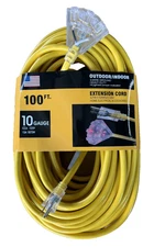 10 Gauge 100 FT 3 Outlet Lighted Extension Cord - 10 AWG Heavy Duty