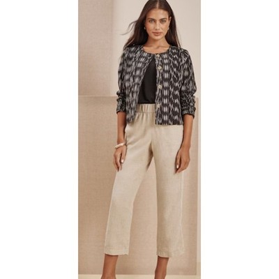 J. Jill Women Medium Flax Linen Stretch Blend Pull-On Crop Straight Leg Pants
