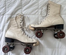 Vintage 1950s Roller Derby Quad Skates Leather High Top White Women  s Size G