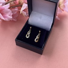9ct Gold Real Diamond Chip Dropper Stud Earrings Boxed 🌸  new