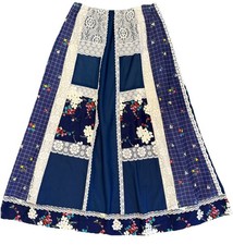 Vintage 1970s Patchwork Cotton  Lace BOHO Maxi Skirt Carefree Fashions Large