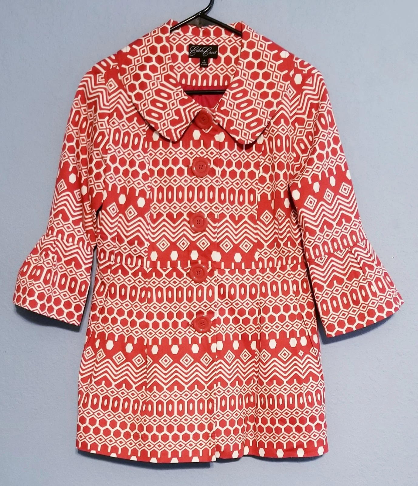 VETEMENTS Eden Court donna rosso bianco pavone PICCOLO plissettato maniche a campana geometrico con tasche