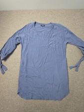 Madewell Tunic Dress Women Medium Blue Split V-Neck Tie Sleeve Pockets G1281