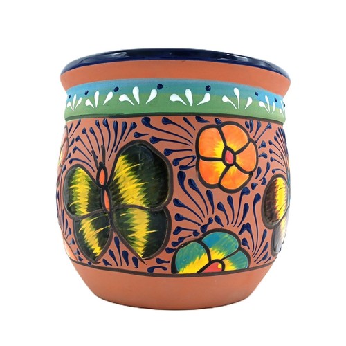 Mexican Engobe Clay Pottery Planter Flower Pot Butterfly Ceramic Talavera - Picture 7 of 9
