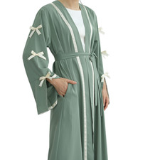 Long Dress Kimono Abaya Muslim Women Kaftan Bowknot Open Cardigan Ramadan Modest