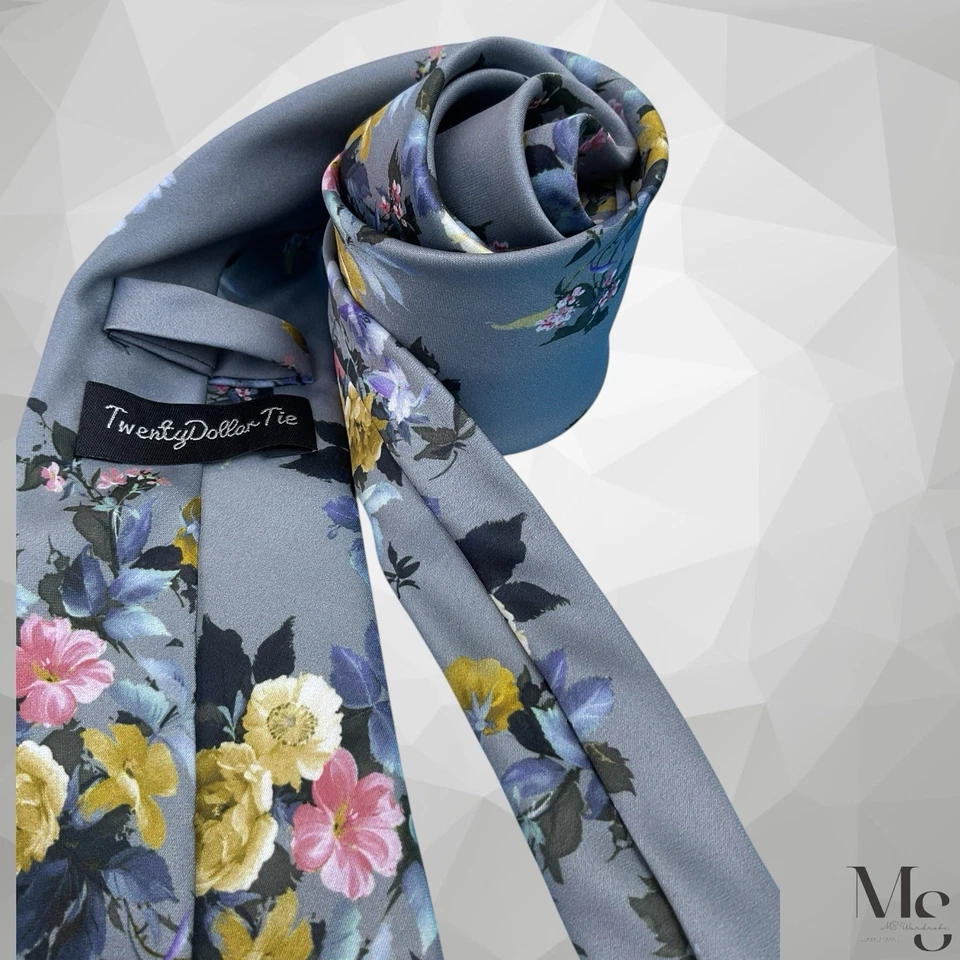 Corbata de seda hecha a mano floral gris veinte dólares 6134 EX ESTADO G2U Foto 4 de 4