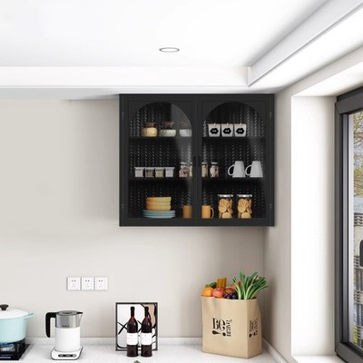 Modern Two-door Wall Cabinet With Glass Door With Characteristic Woven Pattern