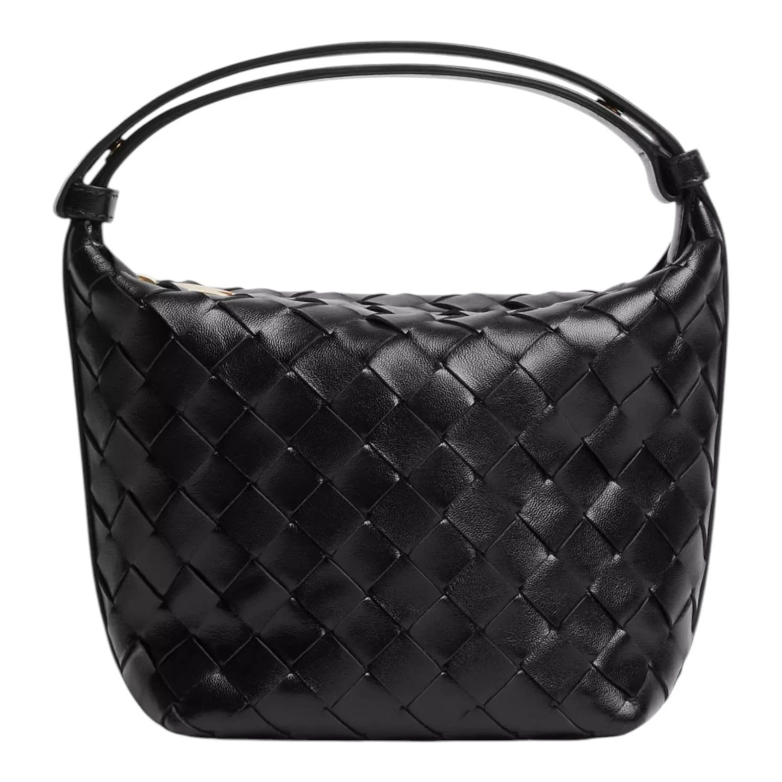 Bottega Veneta — Bottega Veneta Wallace Candy Bag Black Gold Intrecciato Leather Top Handle Hobo