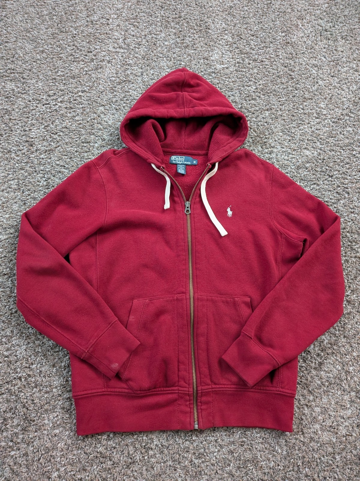 Polo Ralph Lauren felpa con cappuccio zip intera PRL logo pony rosso marrone medio Y2K pesante