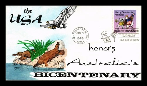 US COVER AUSTRALIA BICENTENNIAL FDC HAND PAINTED HUDECK CACHET 25 OF 35