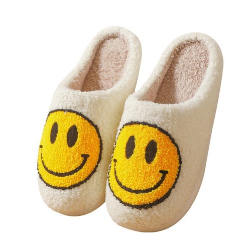 Unisex Smiley Face Slippers: Soft & Cozy Indoor Loungewear - White/Black - Picture 19 of 19