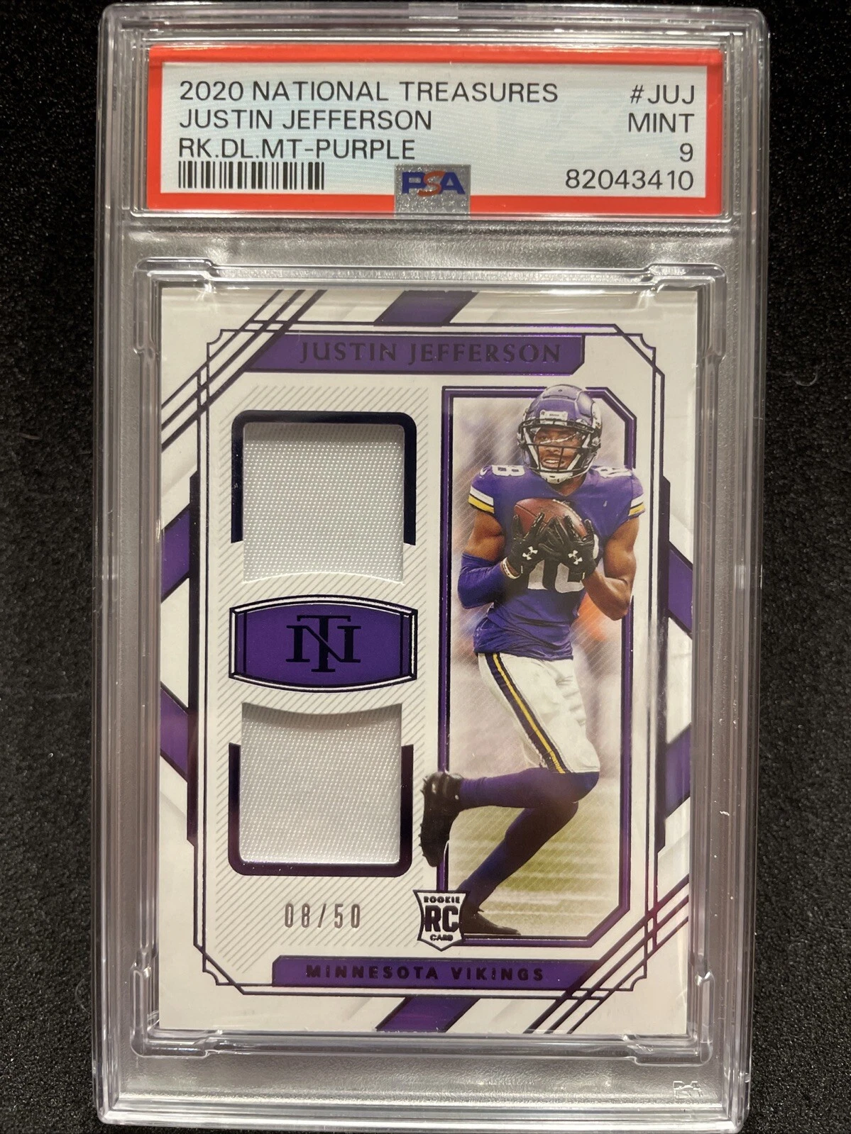 Justin Jefferson Panini National Treasures Rookie Dual Materials #JUJ Purple