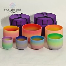 CVNC 440Hz 6-12" 7 pcs Rainbow Color Quartz Crystal Singing Bowl Chakra Set Bag