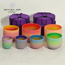 CVNC 440Hz 6-12" 7 pcs Rainbow Color Quartz Crystal Singing Bowl Chakra Set Bag
