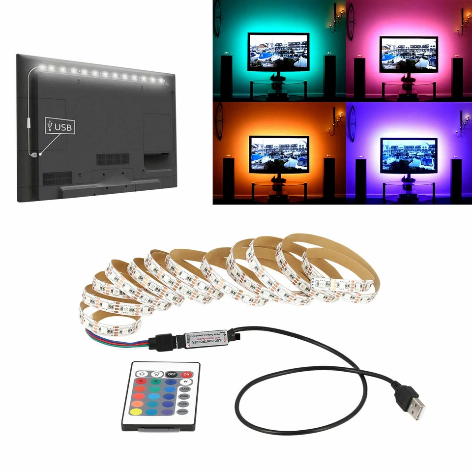 5V 5050 RGB LED STRIP LIGHT WATERPROOF USB IR REMOTE CONTROLLER TV PC BACK CAR - Image 2 of 4