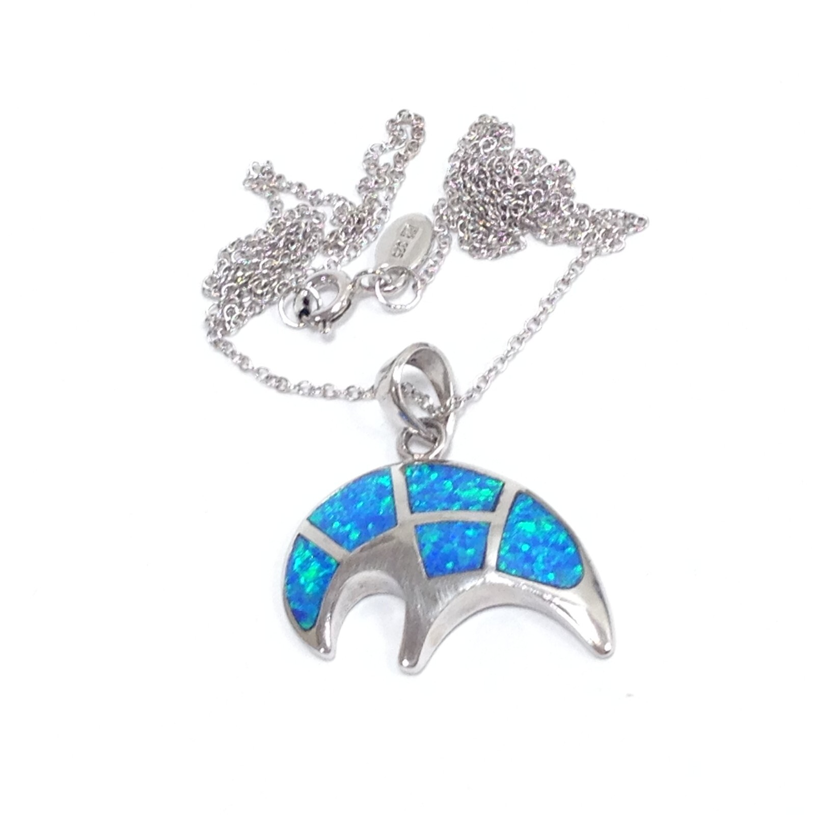 Solid 925 Sterling Silver Blue Fire Opal Inlay Al… - image 1