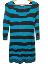 Express Women S Striped Sweater Dress Mini Blue/Black Nylon/Rayon/Wool Pockets