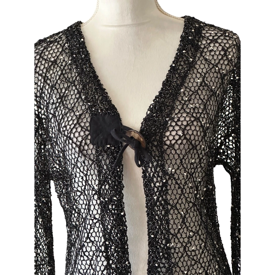 Kaktus XL Lace Knit Open Front Cardigan Detail Tie Closure Goth Fairy Sz XL - Image 3 of 4