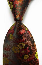 New Classic Floral Brown Yellow JACQUARD WOVEN 100 Silk Men's Tie Necktie