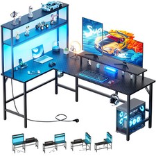 Tavolo da Gaming con LED, Scrivania Gaming Forma di L con 3 Prese e 2 USB