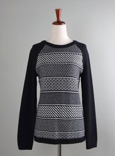 TALBOTS NWT 89 Contrast Fair Isle Geo Lambswool Sweater Top Size Medium