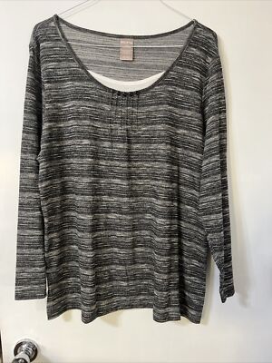 White Stag Womens Long Sleeve Pleated Shirt Plus Size 3X Pullover Gray Striped