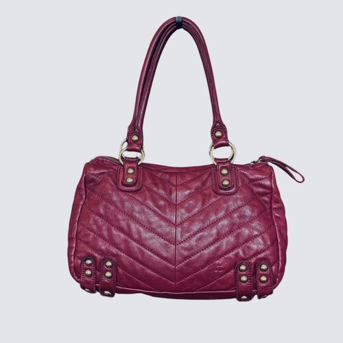 Linea Pelle Burgundy Quilted Leather Suede Shoulder Bag Purse