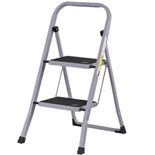 2 Steps Ladder Lightweight Folding Step Stool Convenient Handgrip Sturdy, Gray