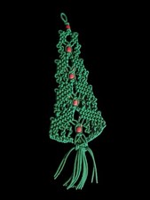 Vintage Christmas Tree Macrame Wall Art Handmade Green Red Beads Hanging Decor