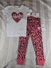 NWT Girls Hurley Hyper Pink Leopard Heart Pajamas S/S Shirt Pants PJs Size 2T