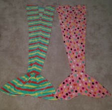 2 Mermaid Tail Blankets Pink Polka Dots Green Fleece Child Girl Small Handmade