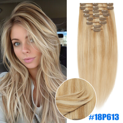 CLEARANCE Thick Double Weft Clip in Remy Human Hair Extensions Full Head Blonde