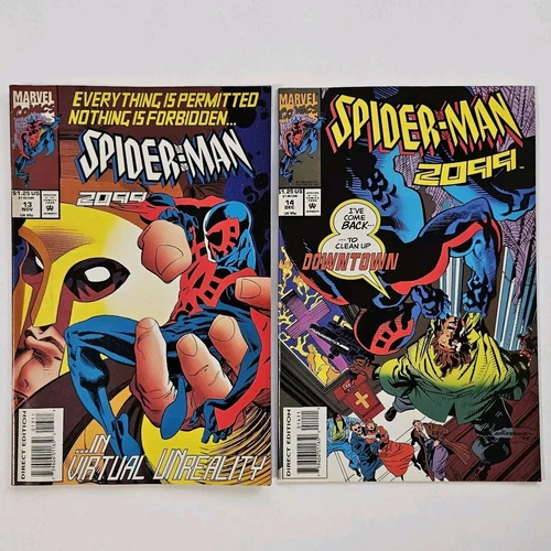 Vtg Lot Of 2 SPIDER-MAN 2099 13 14 Comic Books 1993 High Grade VF Miguel O'Hara