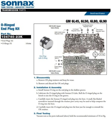 GM 6L50 6L80 6 Speed Auto Trans Sonnax End Plug Transmission Shift ...