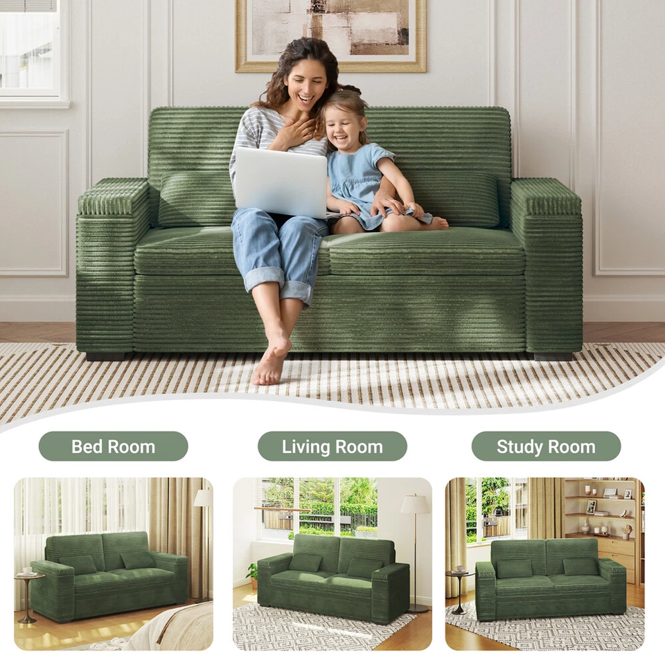 Modernen Zweisitzer-Sofa Polstersofa Cordstoff Breite Armlehnen mit Stauraum - Bild 3 von 4