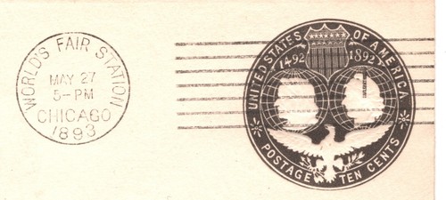 USA Stationery Cover 10c COLUMBUS Chicago *WORLD'S FAIR* 1893 May Machine XU129 - Picture 10 of 14