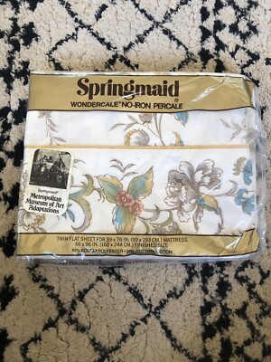 Vintage WONDERCALE SPRINGMAID Flat Twin Sheet Floral, No-Iron Percale, NOS. WW