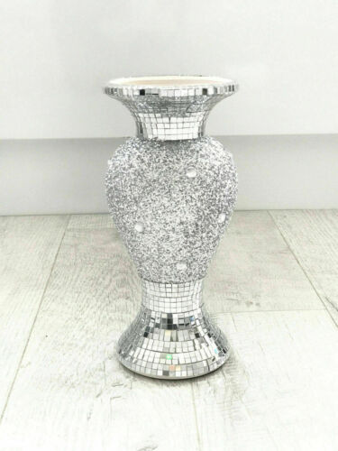 Beautiful Mosaic Vase Diamond Silver Crystal Decorative Mirror Flower Luxury NEW
