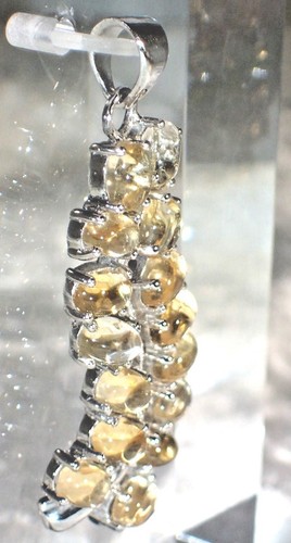 NATURAL YELLOW CITRINE, WHITE TOPAZ 925 STERLING,14K GOLD PLATED PENDANT #76 - Picture 2 of 2