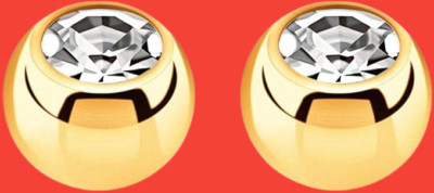 2 x 8 (1 Paar) Piercing-Kugeln (Verschluss) gold m. gefasstem Zirkonia UNGENUTZT