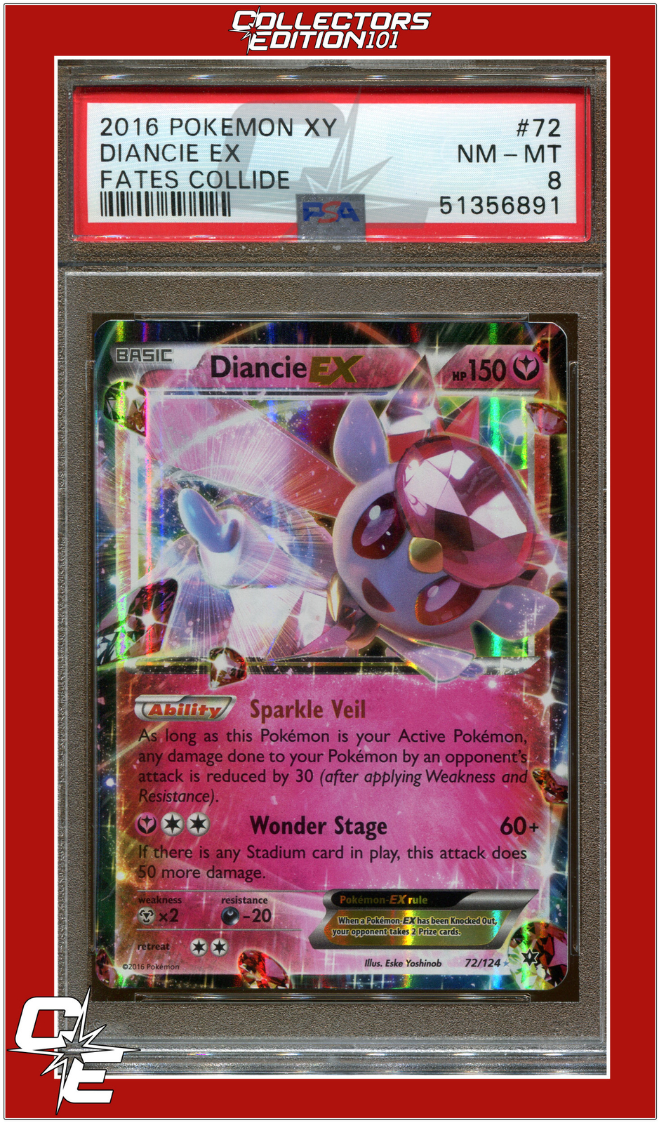 Fates Collide 72 Diancie EX PSA 8