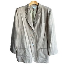 Vintage Halston Beige Houndstooth 100% Silk Blazer Jacket Size 8