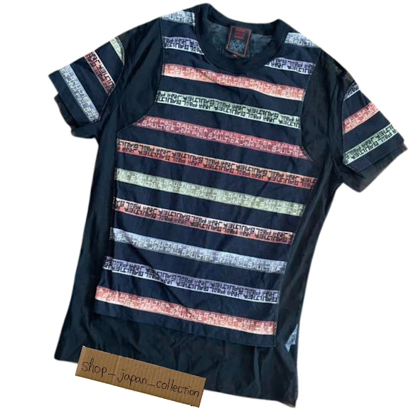 Jean Paul Gaultier Power Net Tops Striped T-shirt Black Size 48 M L24.0in W16.5